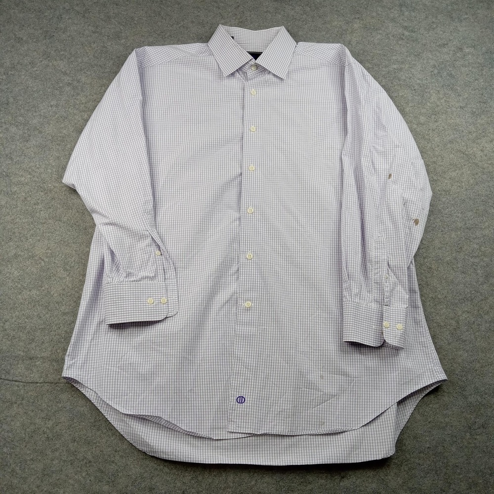 David Donahue Shirt Mens 17.5 32/33 White Check Dress Button Front Long Sleeve